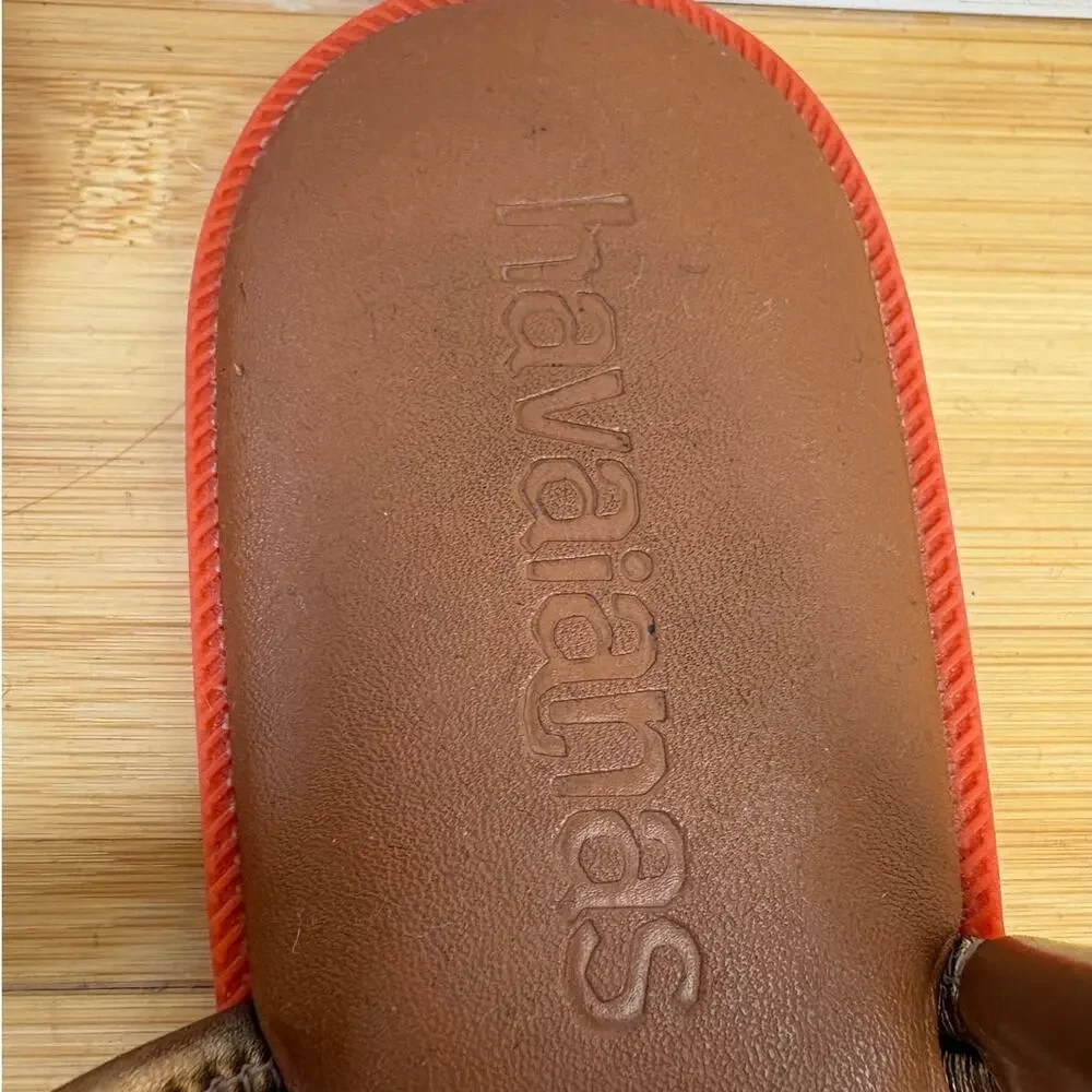 Havaianas Una Acai Cord Strap Slingback Sandals Beach Bronze Orange Sole Sz 9